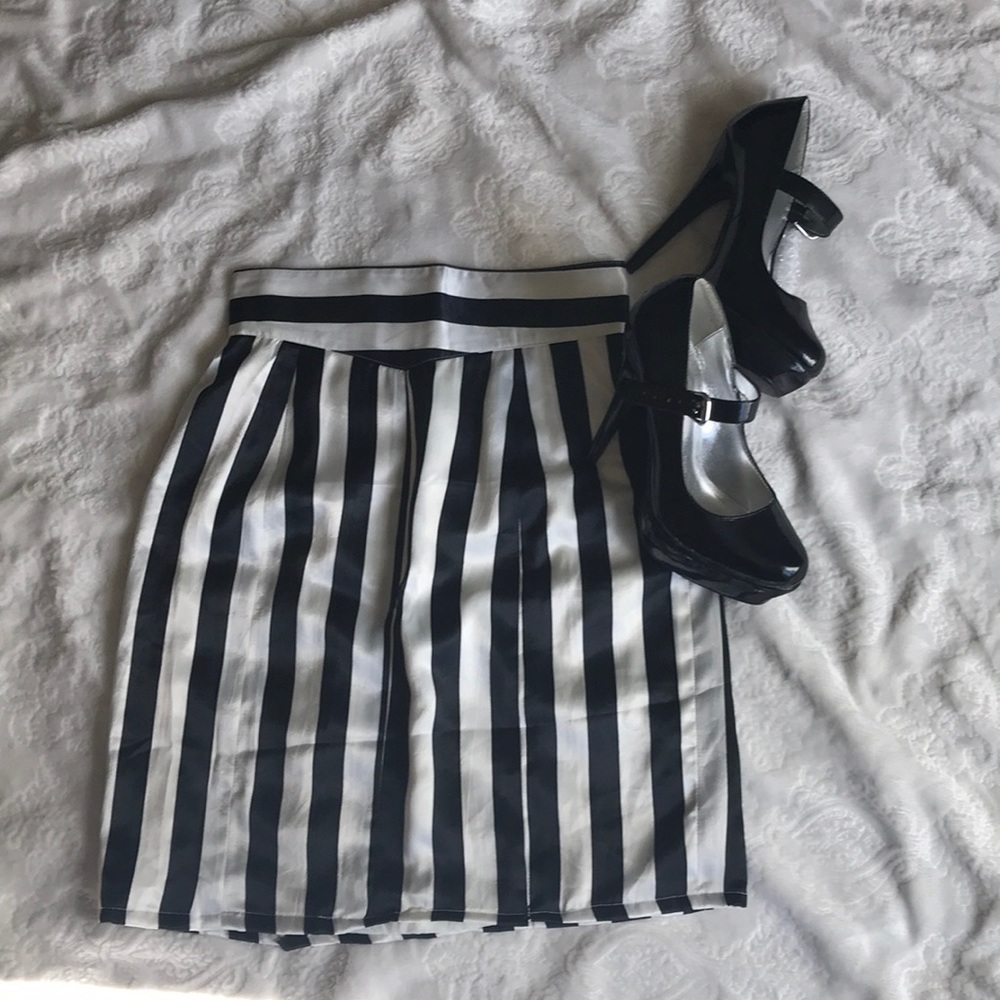Black and white striped skirt.